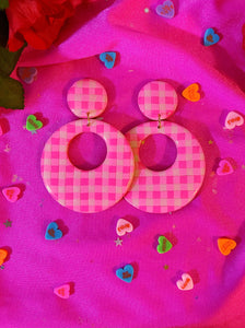 *SALE* XL Pink Gingham Mod Hoops