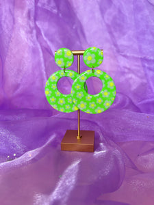 XL Mint, White and Lemon Floral Mod Hoops