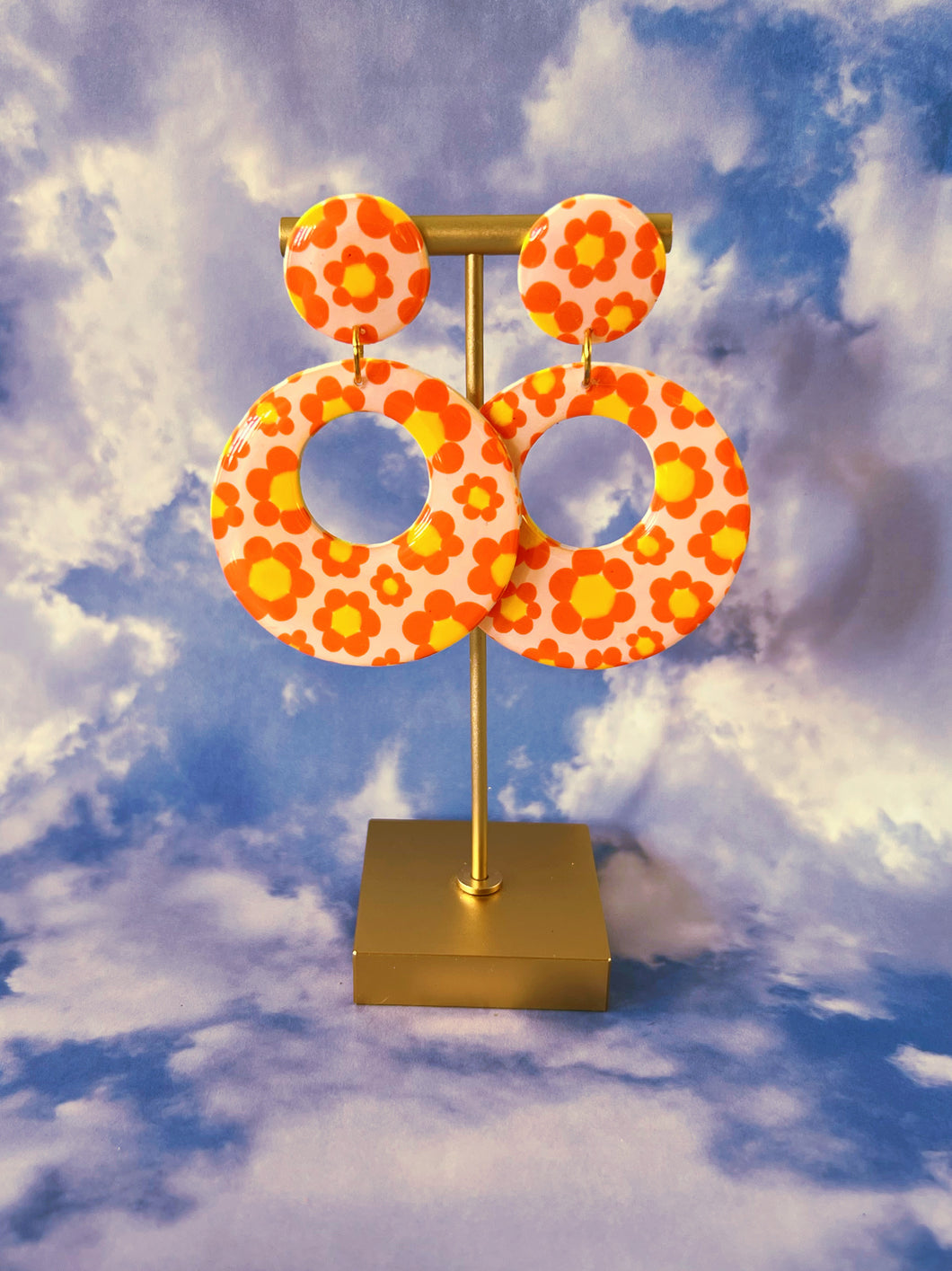 White, Orange and Yellow Floral Mod Hoops