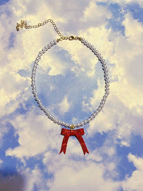 Glittery Red Ribbon Necklaces