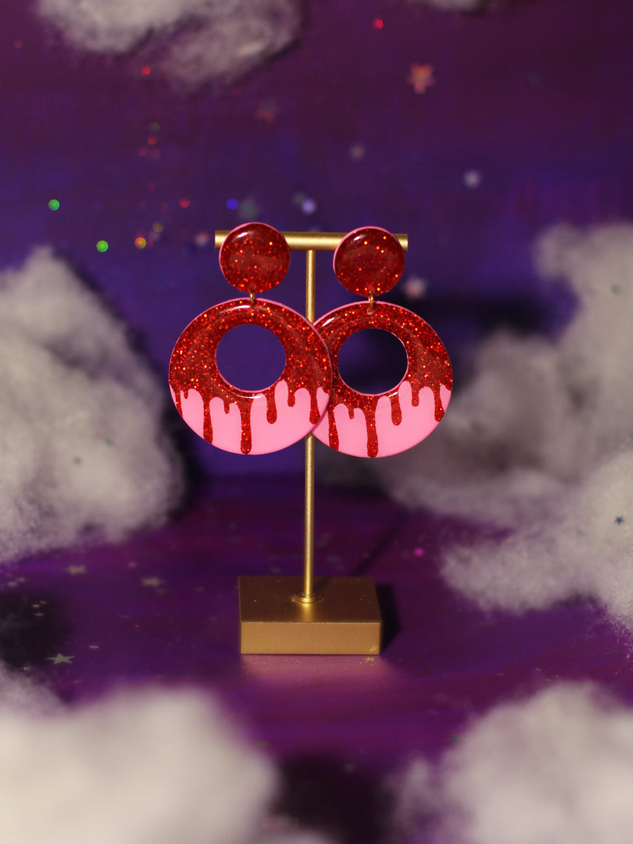 Pink Blood Drip Mod Hoops Blush Daisy