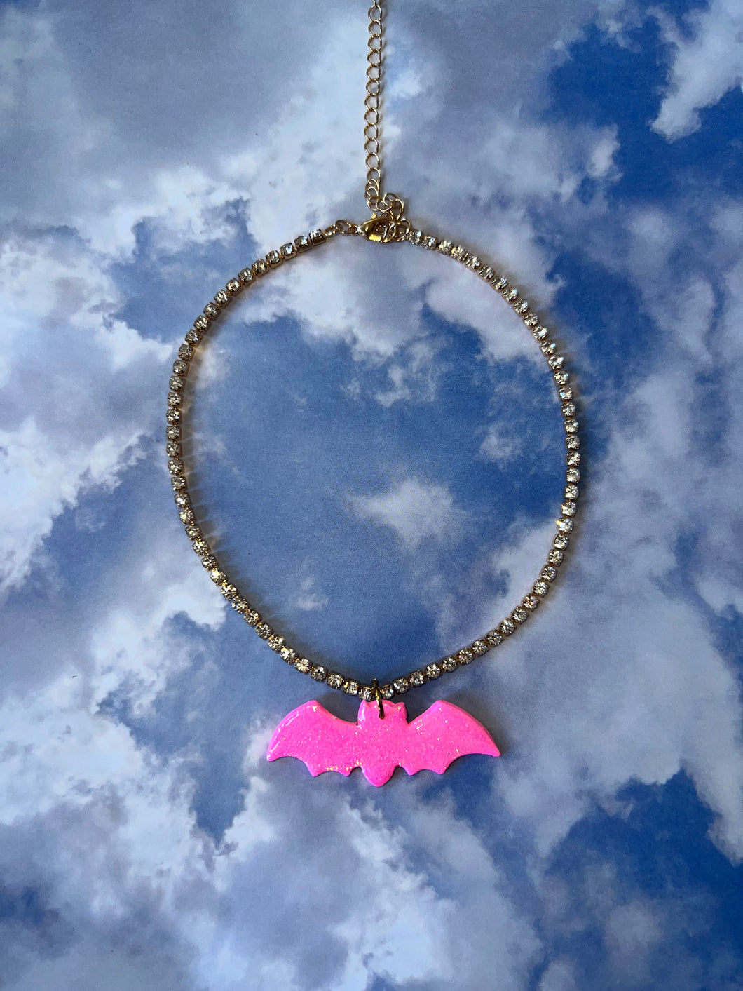 Pink Rhinestone Bat Choker