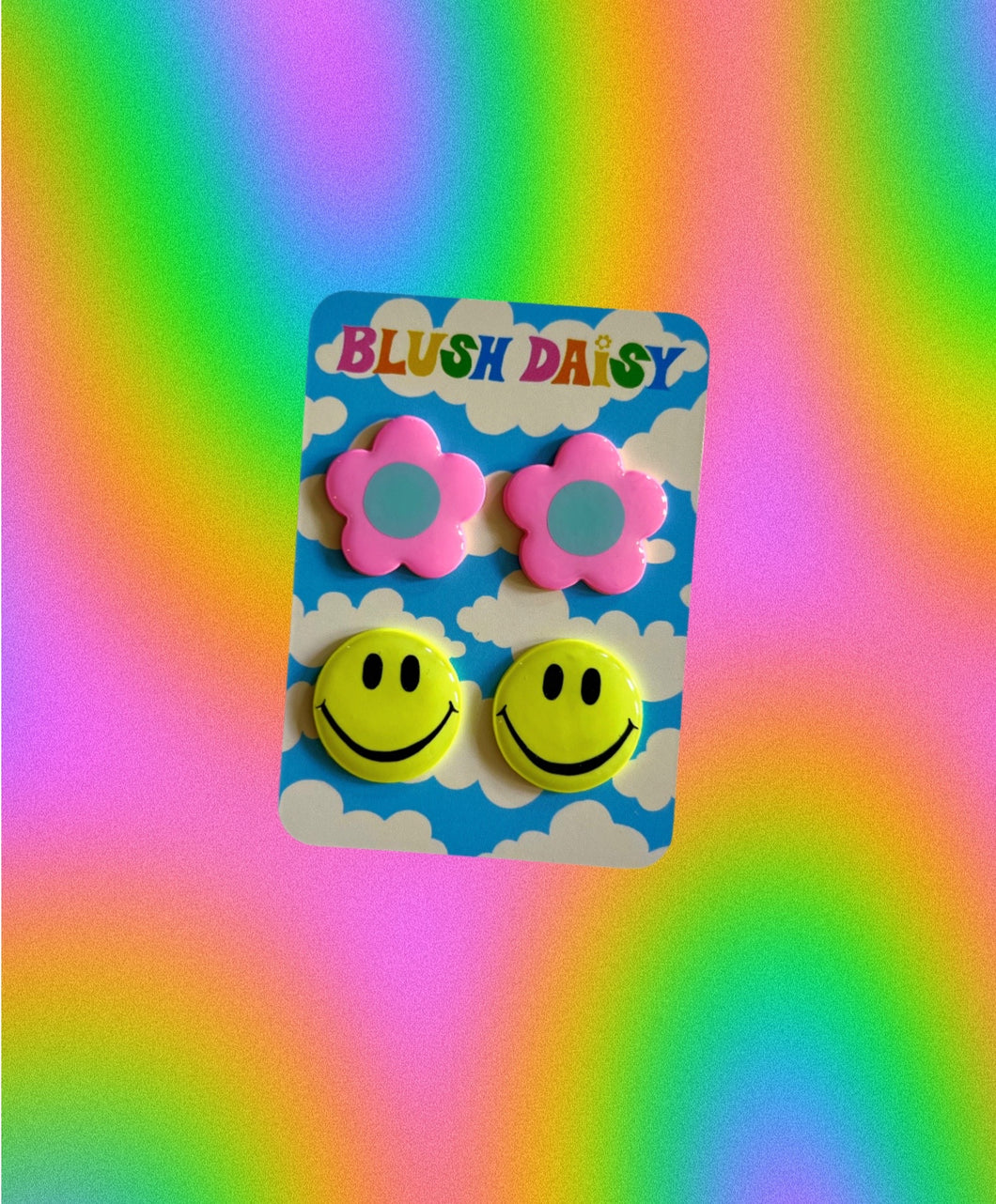 Pink Daisy and Yellow Smiley Stud Pack