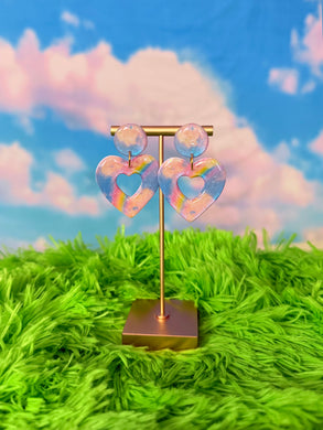 Abstract Cloudy Rainbow Heart Hoops