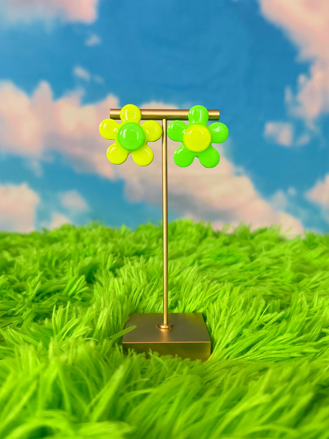 Green and Yellow Flower Power Studs