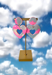 Pink Cloudy Heart Hoops