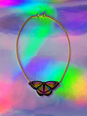 Rainbow Monarch Butterfly Necklace