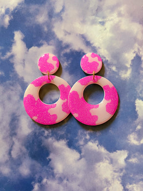 Pink Cow-Print Mod Hoops