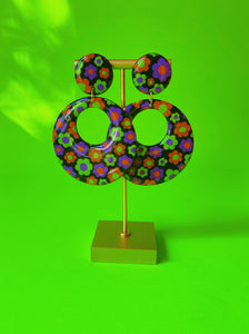 XL Black Halloween Floral Mod Hoops