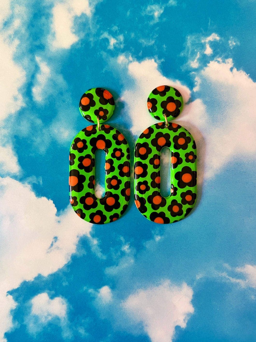 XL Green, Black and Orange Floral Mod Ovals