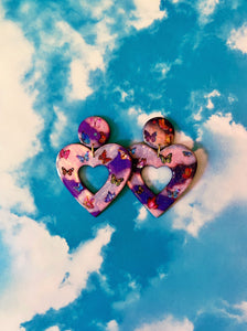 Purple Butterfly Daydream Heart Hoops