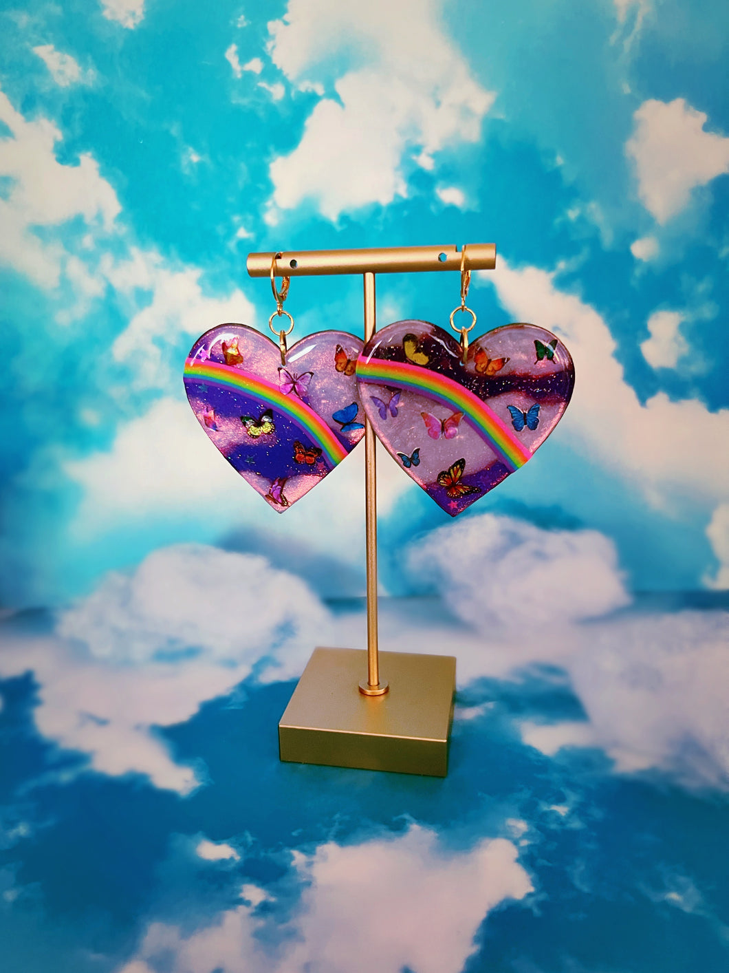 Purple Butterfly Daydream Heart Dangles