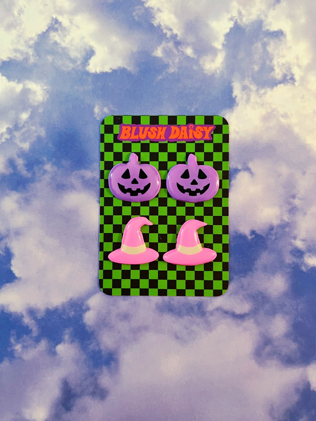 Purple Pumpkin & Pink Witch Hat Stud Pack