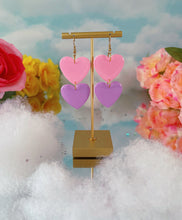 Load image into Gallery viewer, Pink and Lavender Heart Dangles