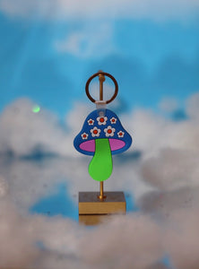 Blue Floral Mushroom Keychain