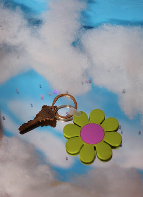 Green and Pink Daisy Keychain