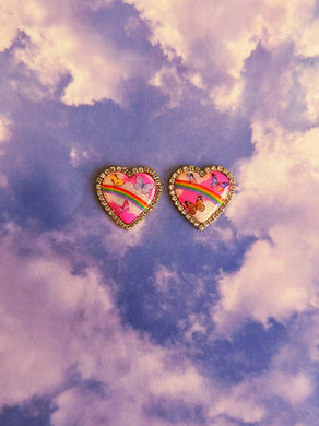 Mini Pink Butterfly Daydream Heart Studs