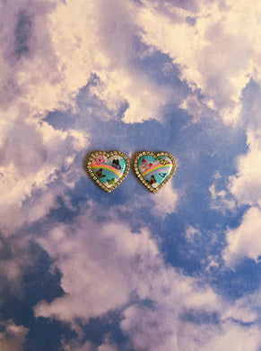 Mini Butterfly Daydream Rhinestoned Heart Studs