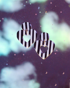 Mini Black and White Striped Heart Hoops