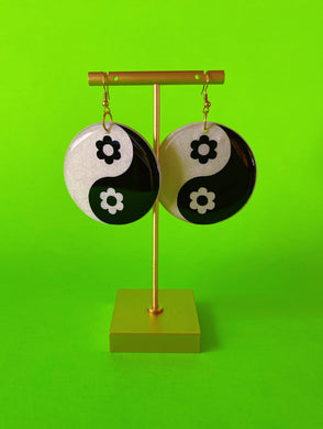 Black and White Floral Yin-Yang Dangles
